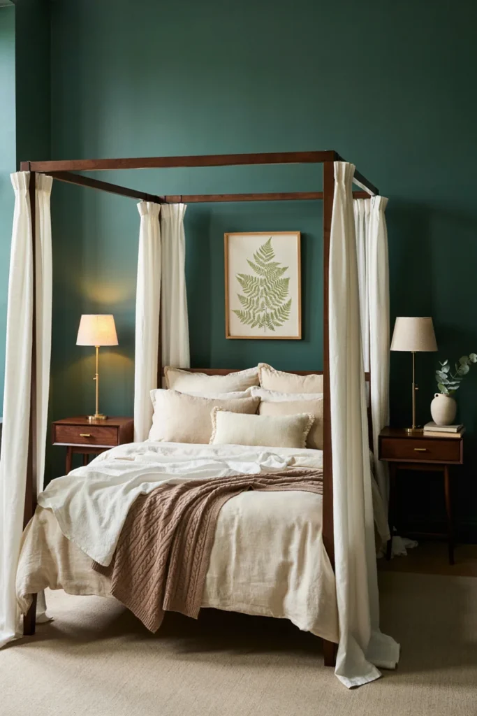 Dark Green Bedroom With a Canopy Bed