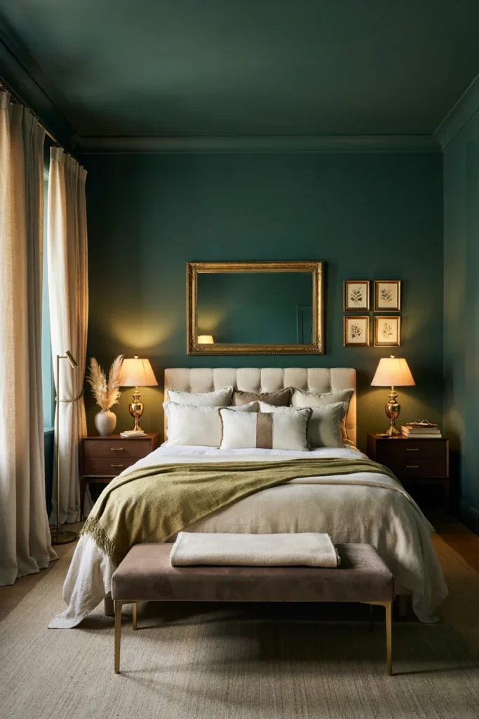 Dark Green and Gold Bedroom Accents