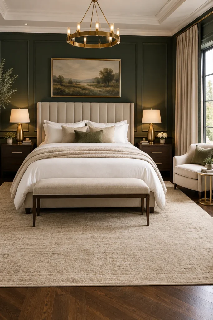 Dark Green Bedroom With Luxury Hotel-Inspired Decor