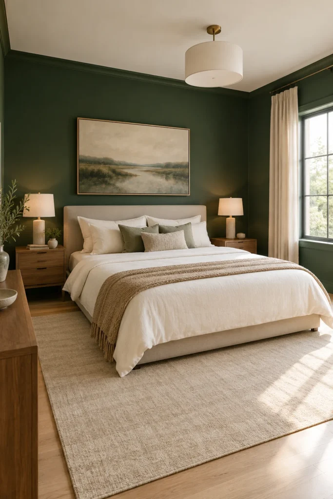 Dark Green Bedroom With a Sophisticated Minimalist Look