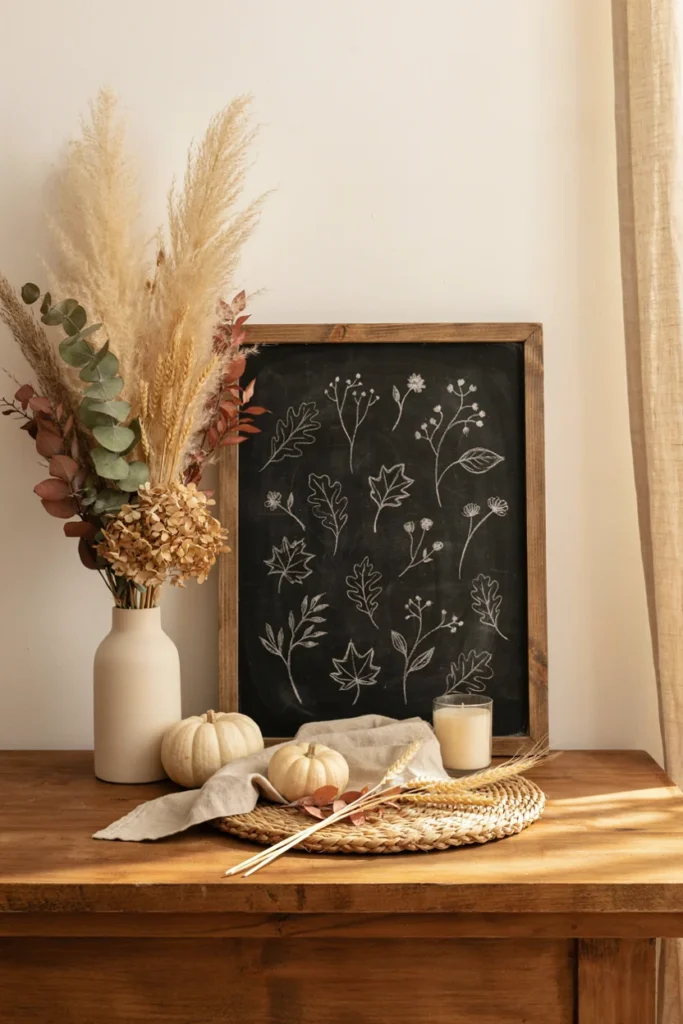 Fall Chalkboard with Dried Florals