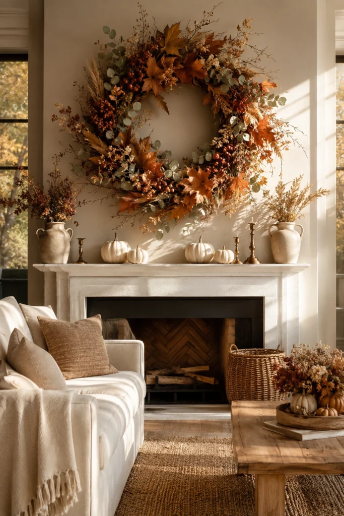 Fall Mantel With a Statement Wreath