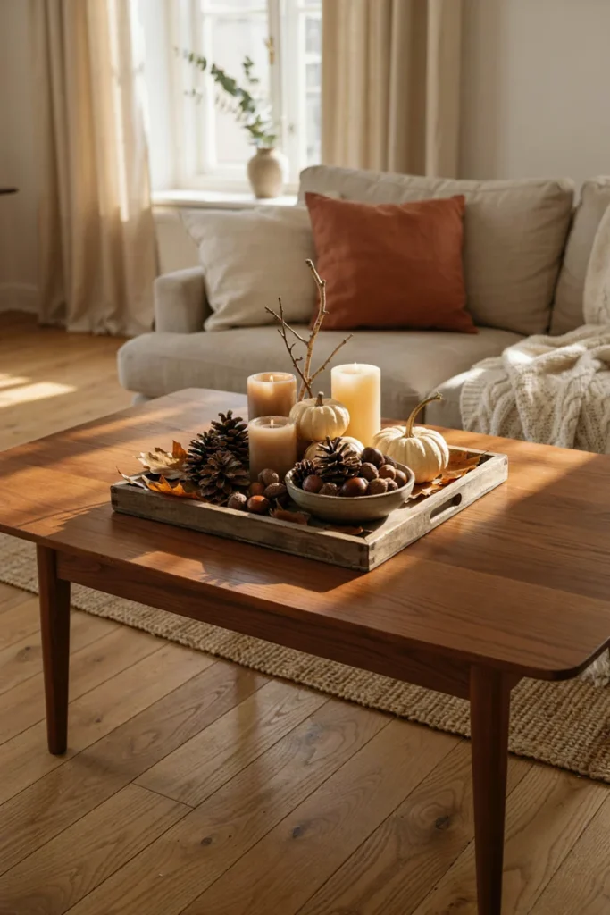 Fall Decor With Pinecones and Acorns