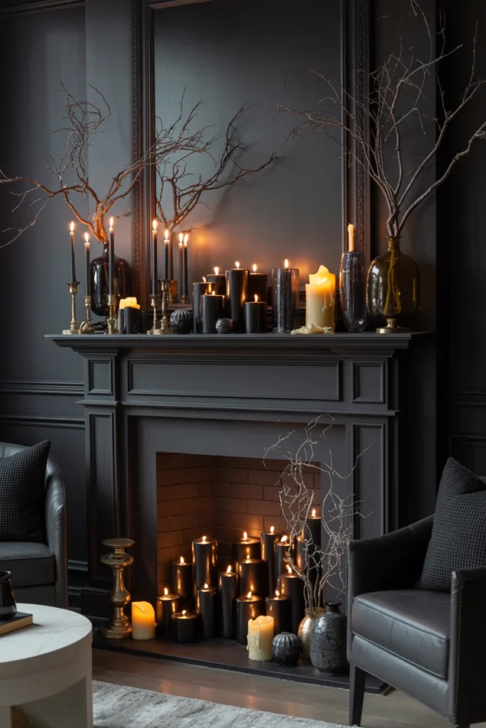 Moody Black Candle Mantel
