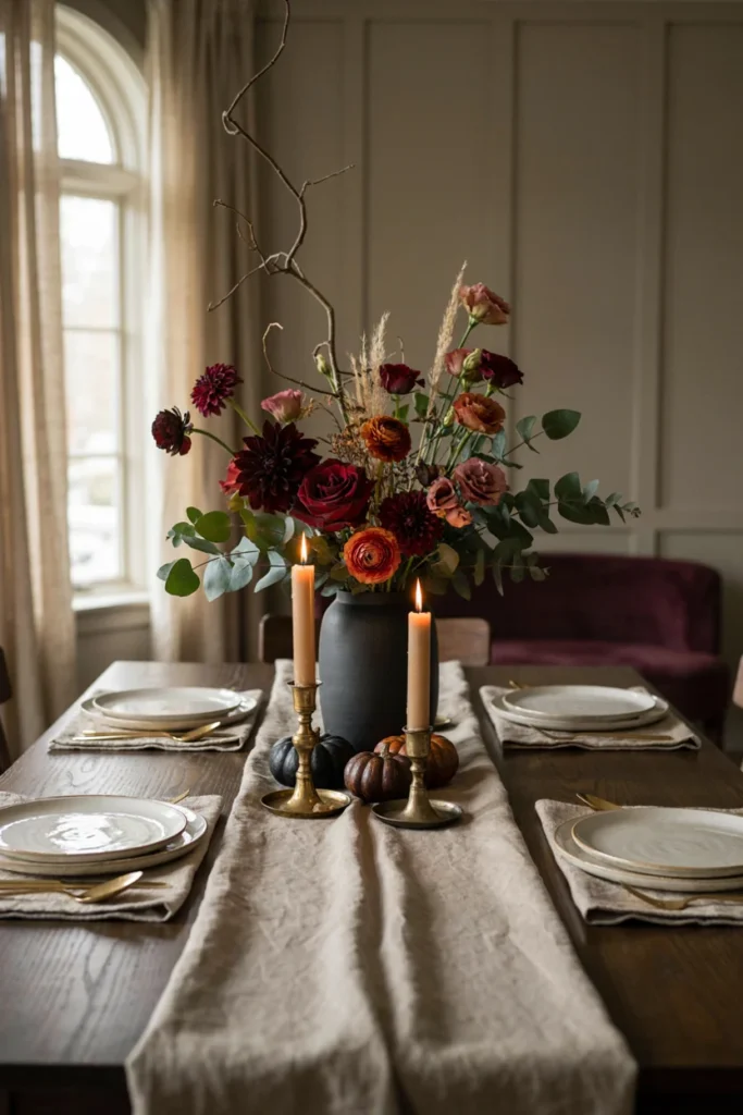 Moody Burgundy Fall Floral Centerpiece