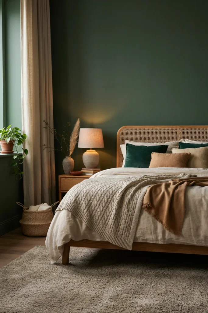 Moody Green Bedroom With Layered Textures