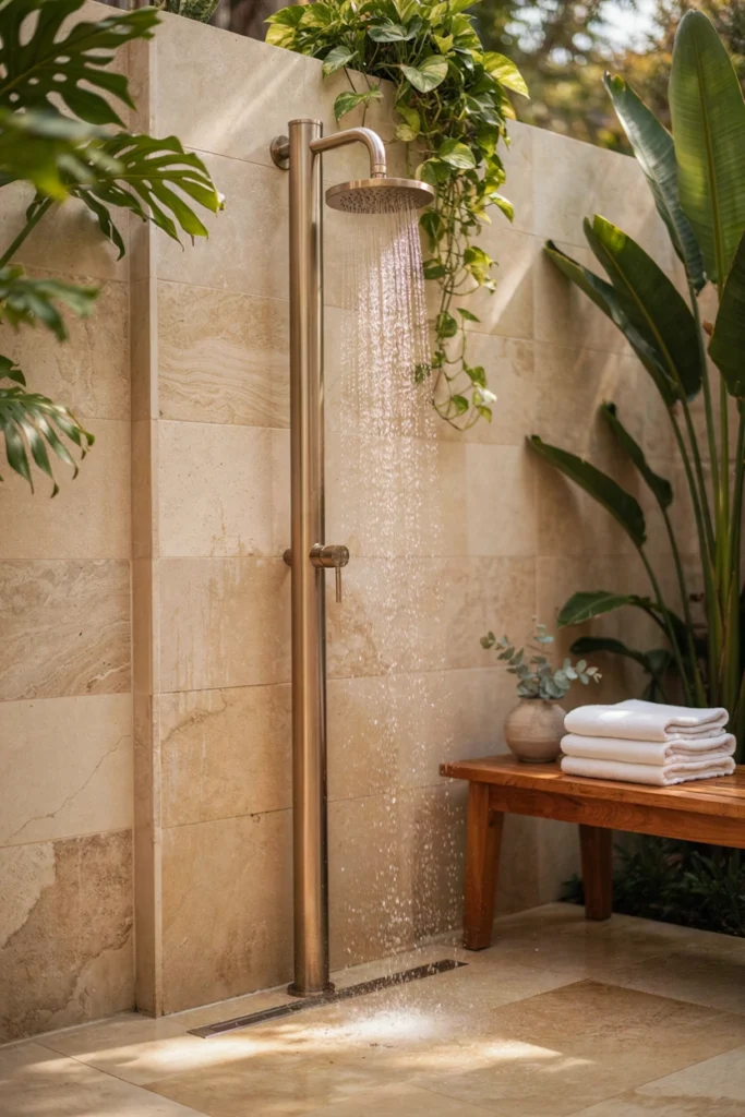 Outdoor Shower with a Rainfall Showerhead