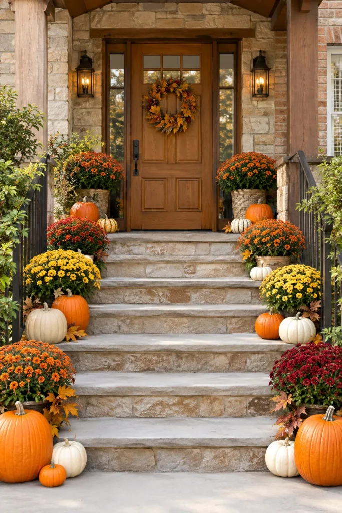 Style the Steps With Pumpkins and Mums