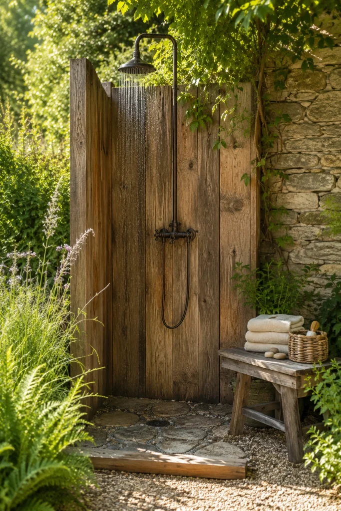Rustic Wooden Outdoor Shower