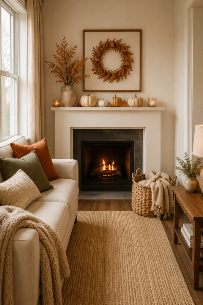 Small Fireplace Mantel Fall Decor