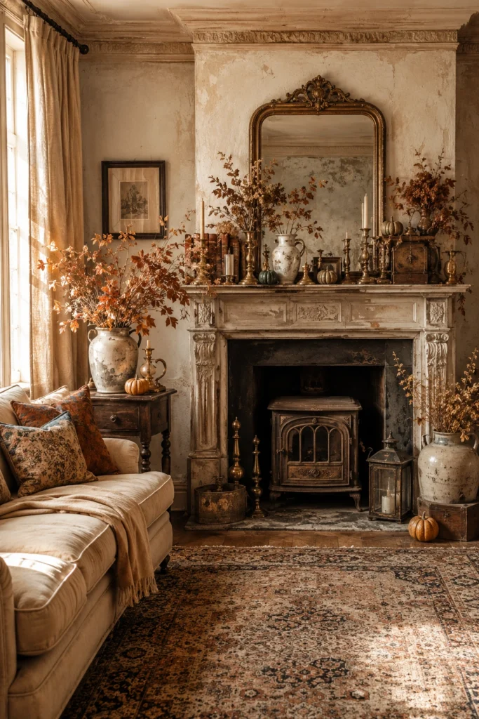 Vintage-Inspired Fall Mantel