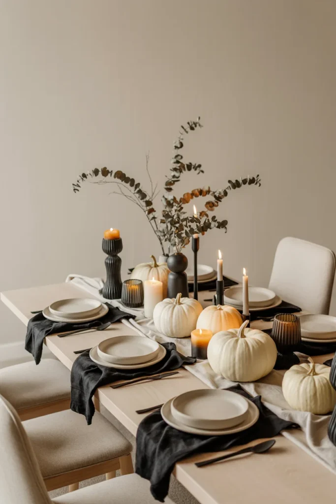 White Pumpkin and Black Accent Decor