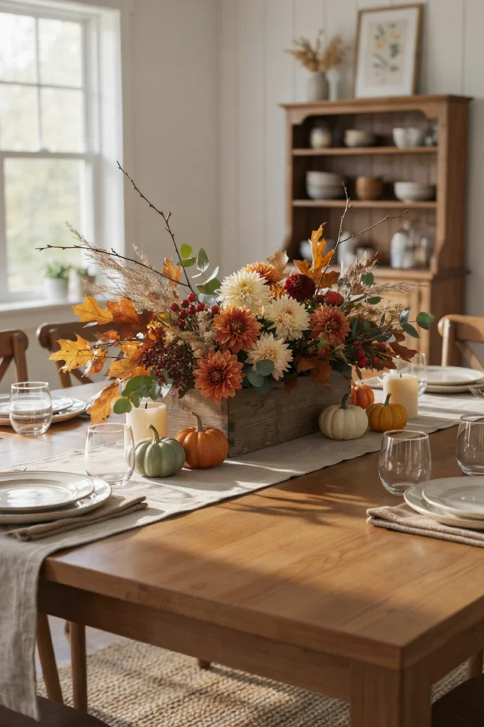 Wooden Box Filled with Autumn Flowers